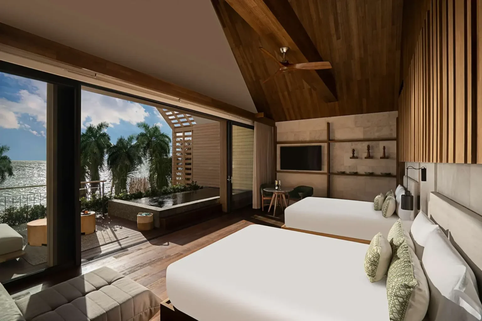 Bedroom with pool view