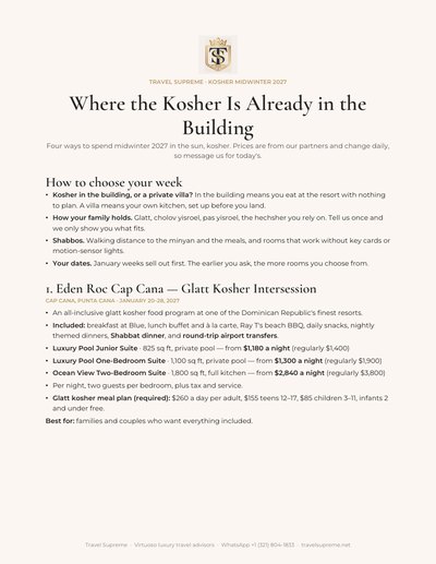 Kosher Midwinter 2027 guide by Travel Supreme