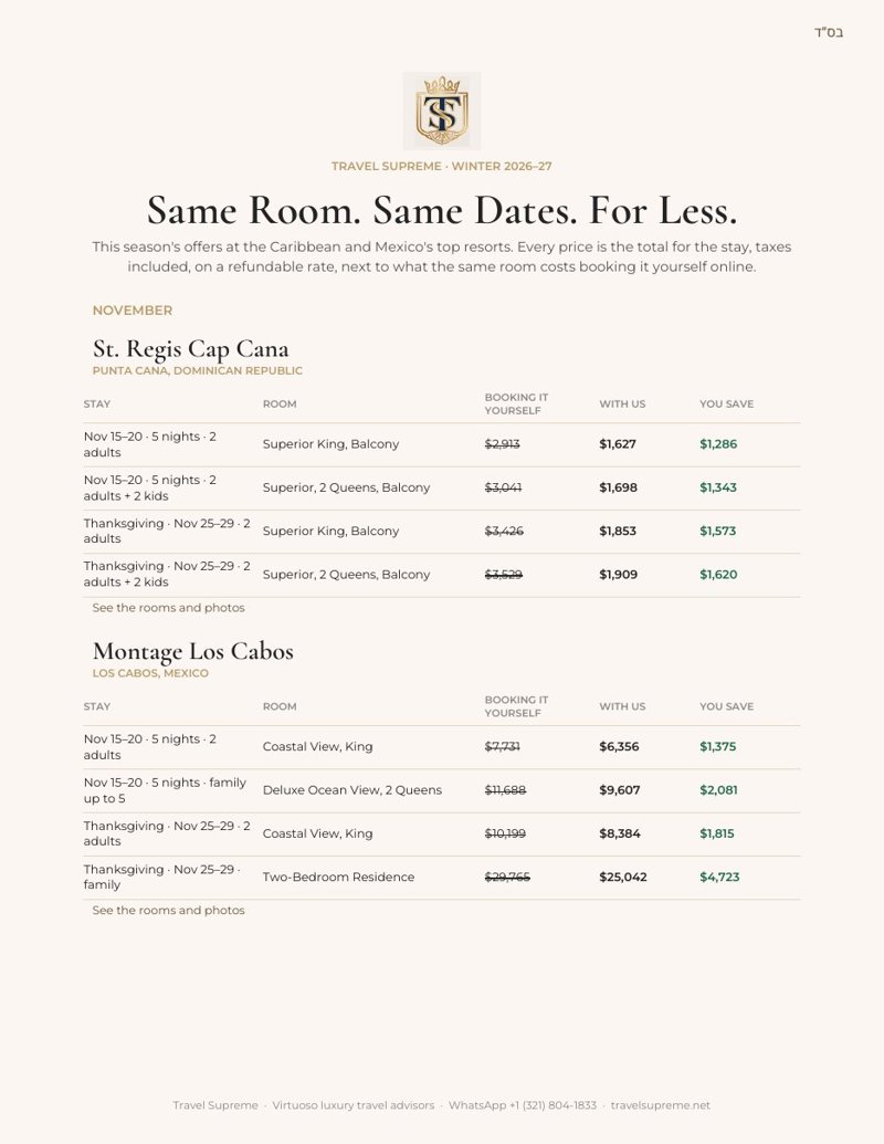 This season's hotel offers by Travel Supreme
